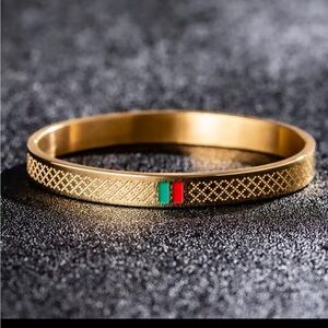 Bangle Bracelet with Red and Green Accents